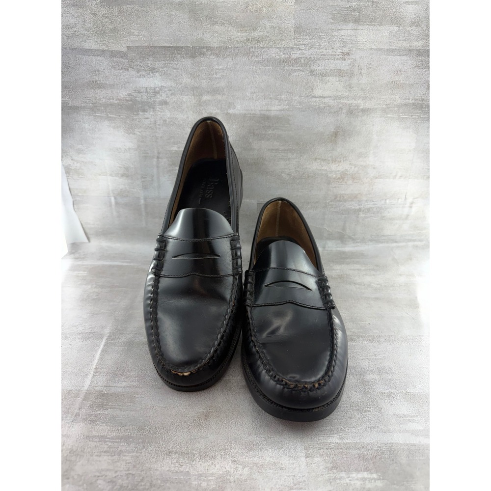 Bass Walton Men Black Leather Penny Loafers Size 10M Dress Shoes 0330001